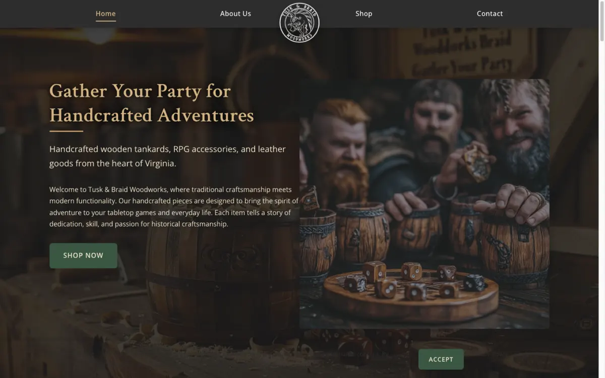 Tusk and Braid Woodworks homepage
